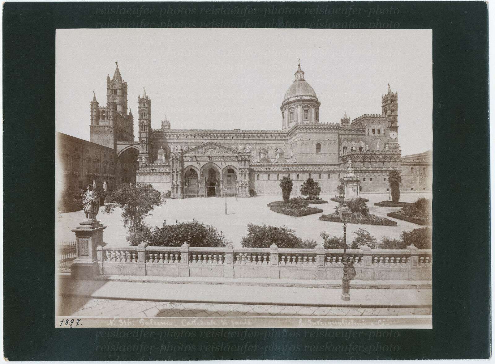 Nineteenth-century photograph of the cathedral at Palermo, Sicily, with its porch and dome, by Eugenio Interguglielmi.