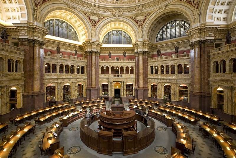 The main reading room of the Library of Congress in the Thomas Jefferson Building, photographed in 2009.