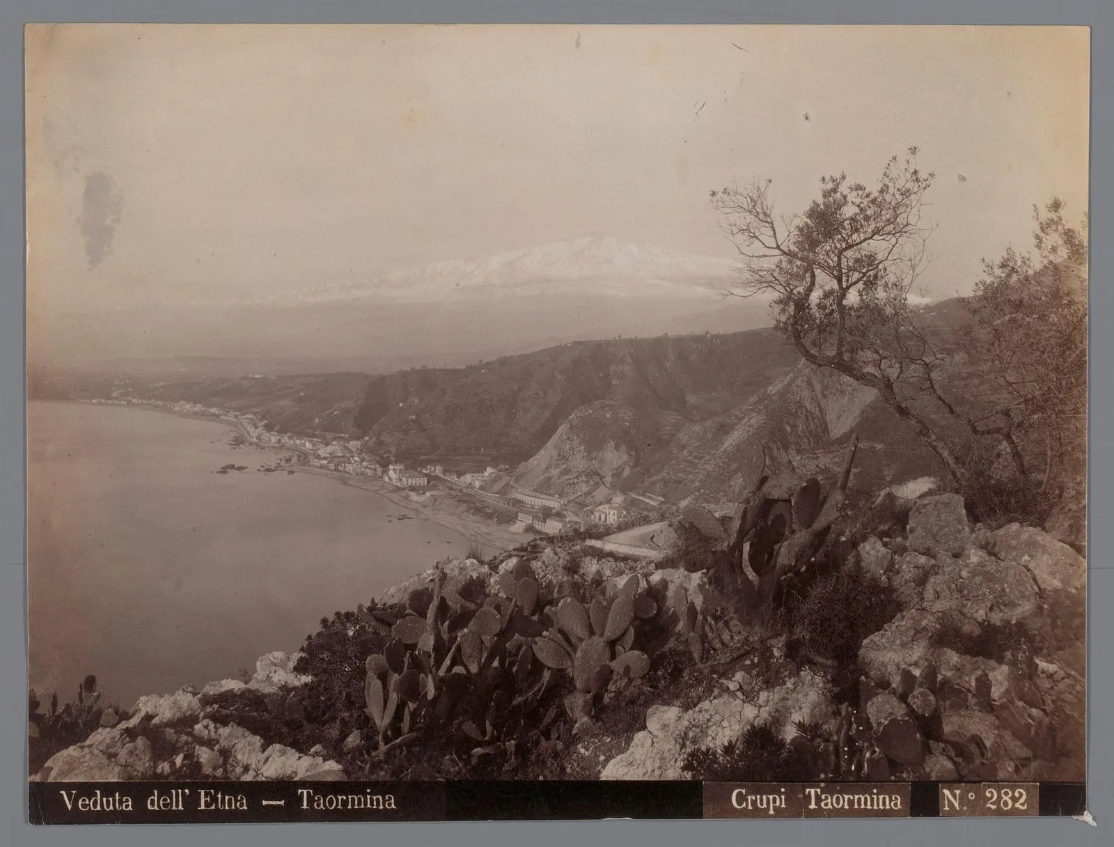 Nineteenth-century photograph from Taormina looking toward Mount Etna, by Giovanni Crupi.